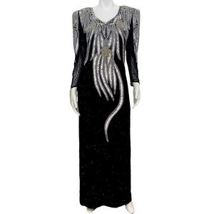 Beautiful  Sequin and Beaded Dress 100% Pure Silk Handmade Black & Silver Sz M